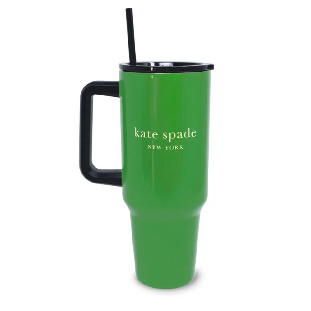 Kate Spade Vibrant Green Tumbler with Black Handle. 40oz Nwt - Picture 1 of 2